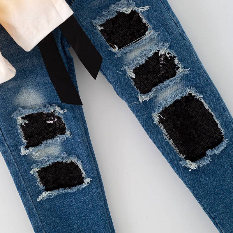 (In Stock)Girls Fall for Jesus Print Denim Set