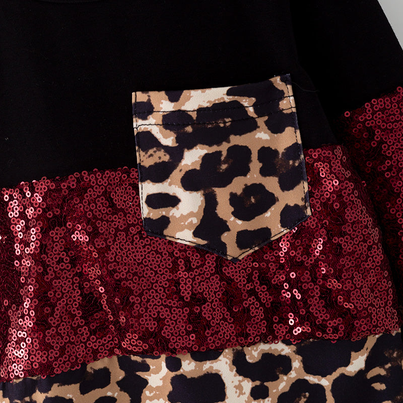 (In Stock)Mommy and Me Fall Leopard Print Sequin Long Sleeves Top