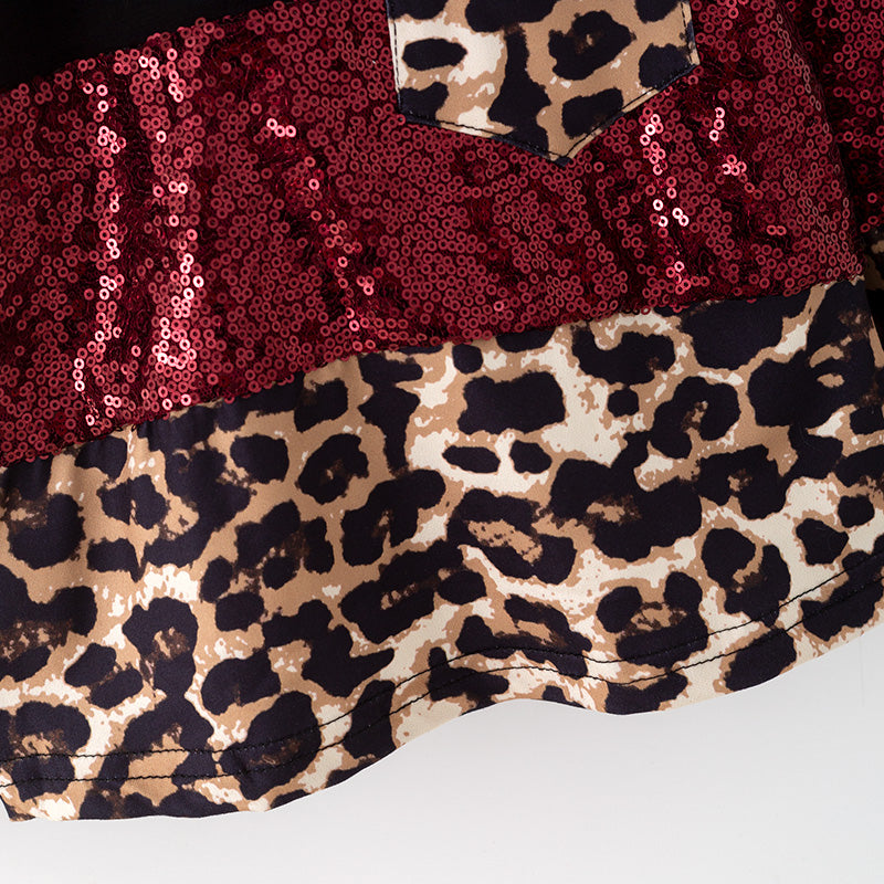 (In Stock)Mommy and Me Fall Leopard Print Sequin Long Sleeves Top