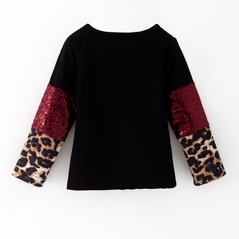 (In Stock)Mommy and Me Fall Leopard Print Sequin Long Sleeves Top