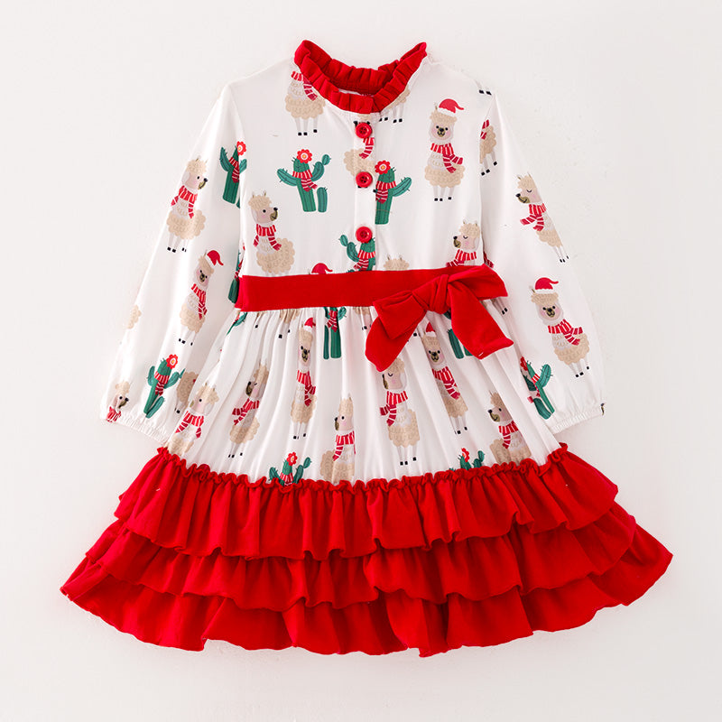 white christmas dresses Christmas Tree Print Long Sleeve Dress – Rylee Faith Designs main image 1