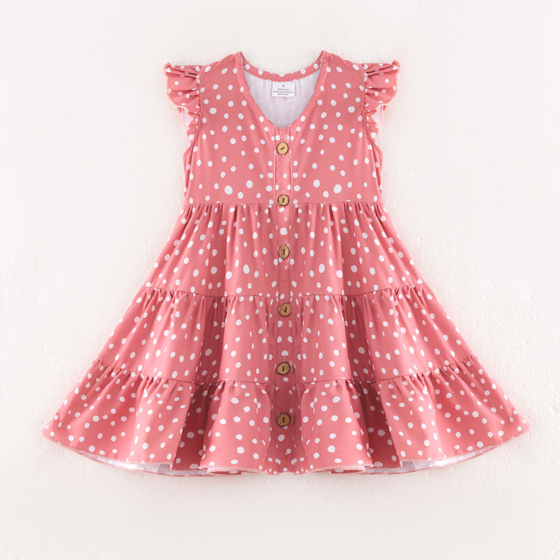 (In Stock)Mommy and Me Spring&Summer Coral Polka Dot Dress