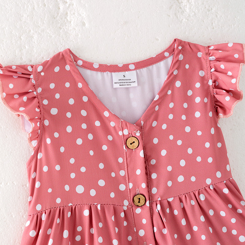 (In Stock)Mommy and Me Spring&Summer Coral Polka Dot Dress