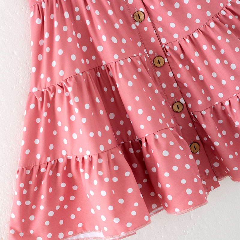 (In Stock)Mommy and Me Spring&Summer Coral Polka Dot Dress
