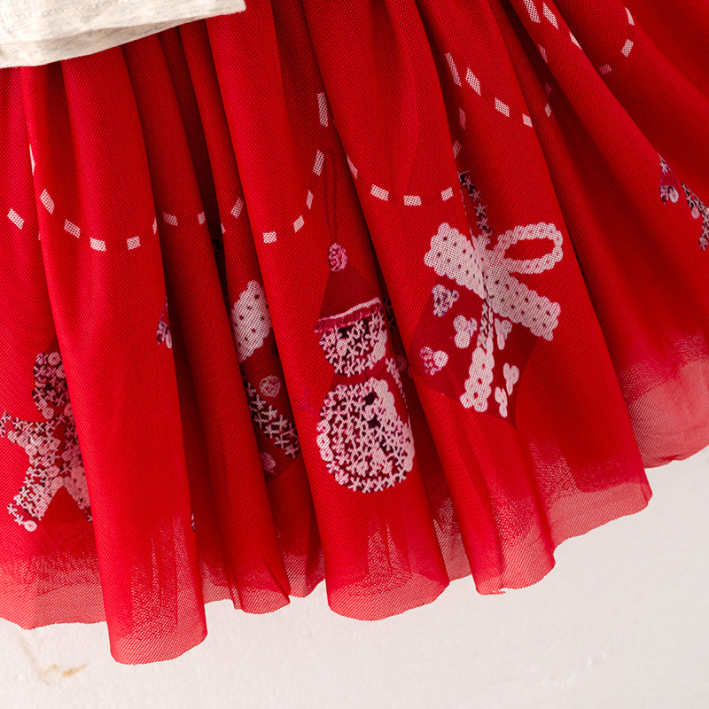 (In Stock G21-2-1)Girls Christmas Print Skirt Set