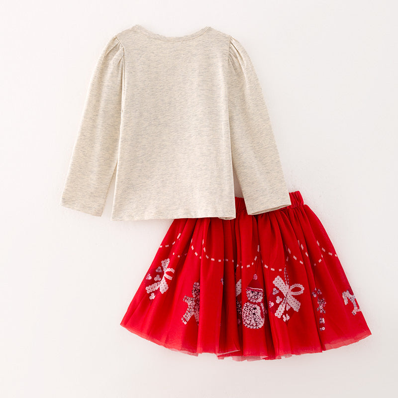 (In Stock G21-2-1)Girls Christmas Print Skirt Set