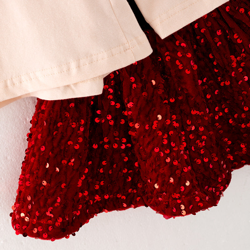 (In Stock G9-2-3)One Pack(20 Pieces total)Girls Christmas Print Velvet Skirt Set