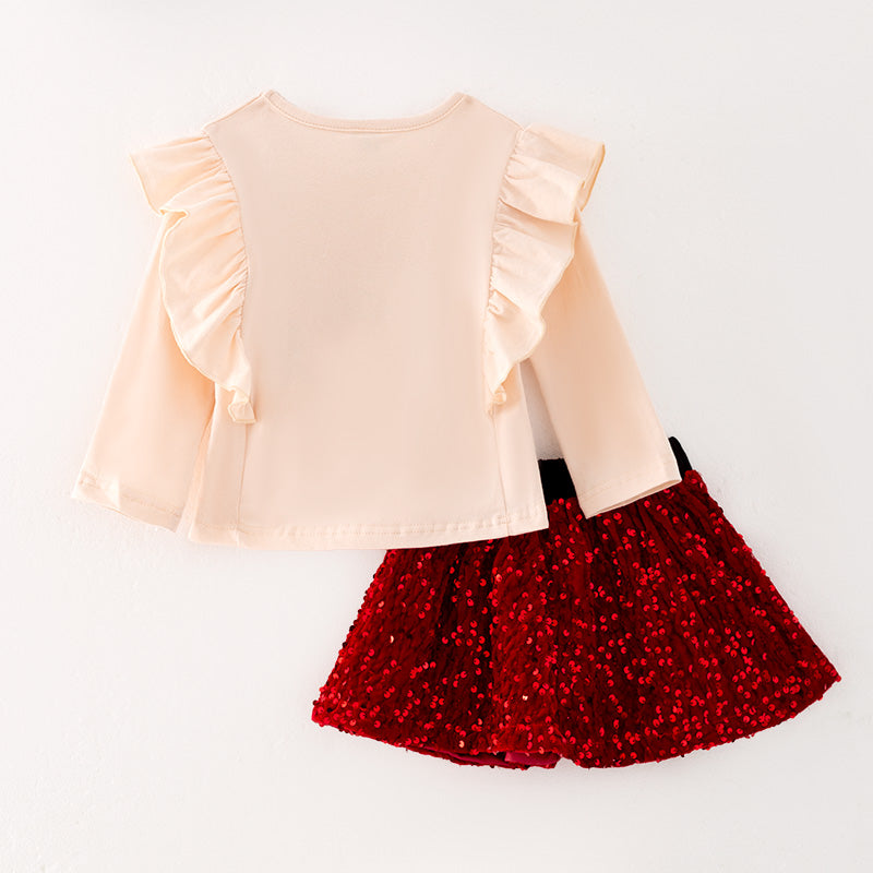 (In Stock G9-2-3)One Pack(20 Pieces total)Girls Christmas Print Velvet Skirt Set