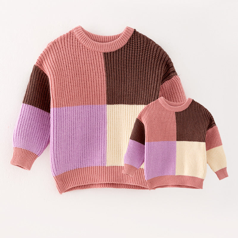 (In Stock G21-3-2)Mommy and Me Christmas Color Matching Sweater