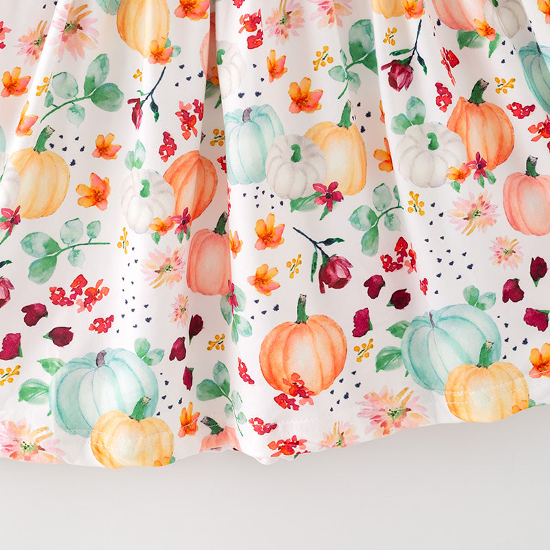 (In Stock)Girls Fall Pumpkin Print Stripe Dress
