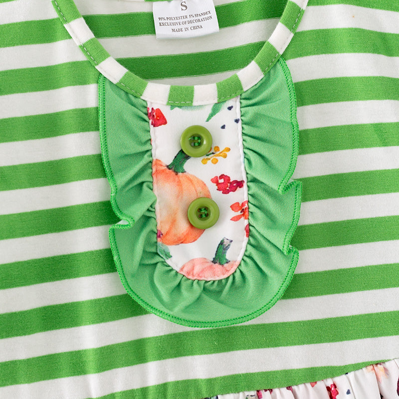 (In Stock)Girls Fall Pumpkin Print Stripe Dress