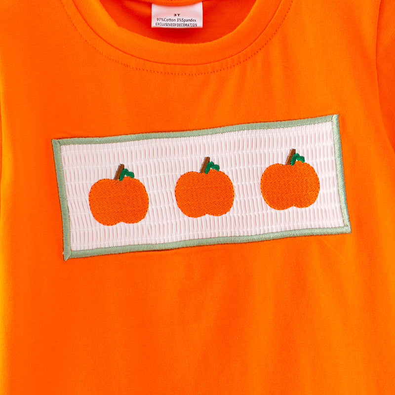 (In Stock)Boys Fall Pumpkin Embroidery Smocked Outfit Set