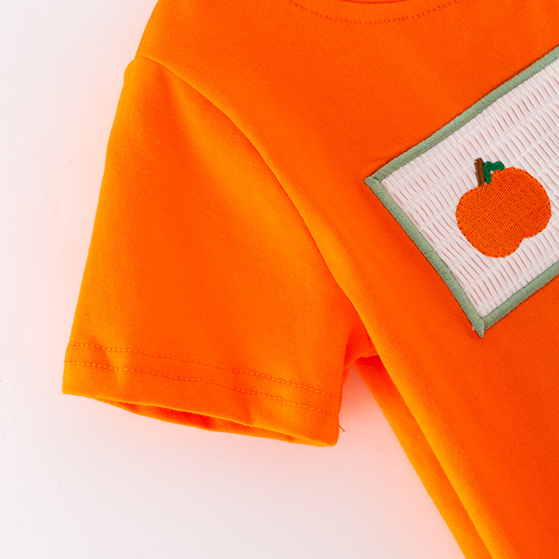 (In Stock)Boys Fall Pumpkin Embroidery Smocked Outfit Set