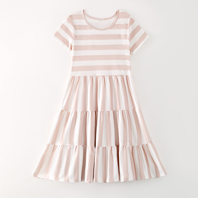 (In Stock)Adults Spring and Summer Beige Stripe Dress