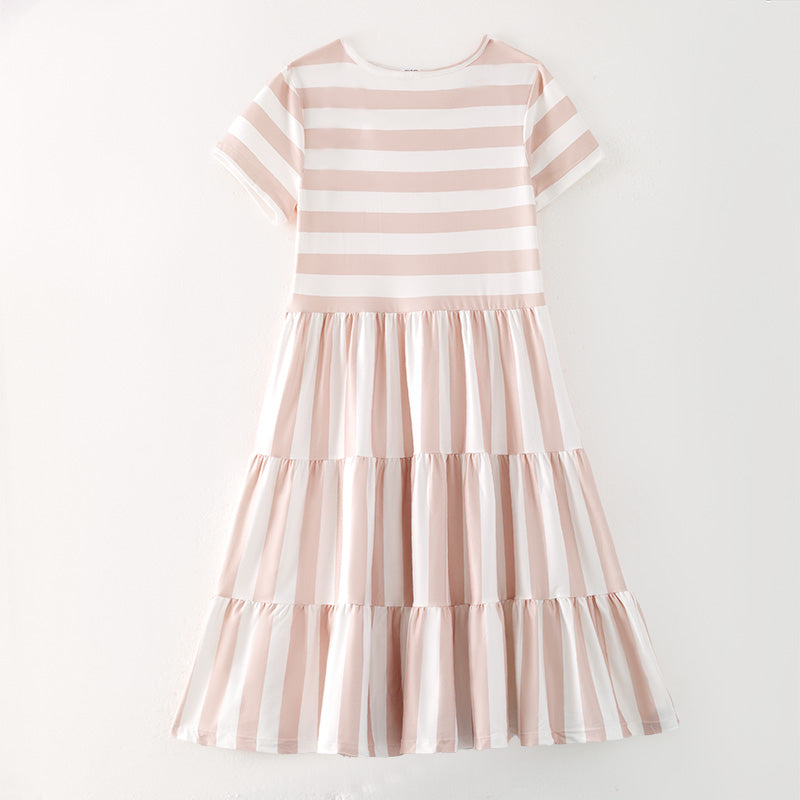 (In Stock)Adults Spring and Summer Beige Stripe Dress