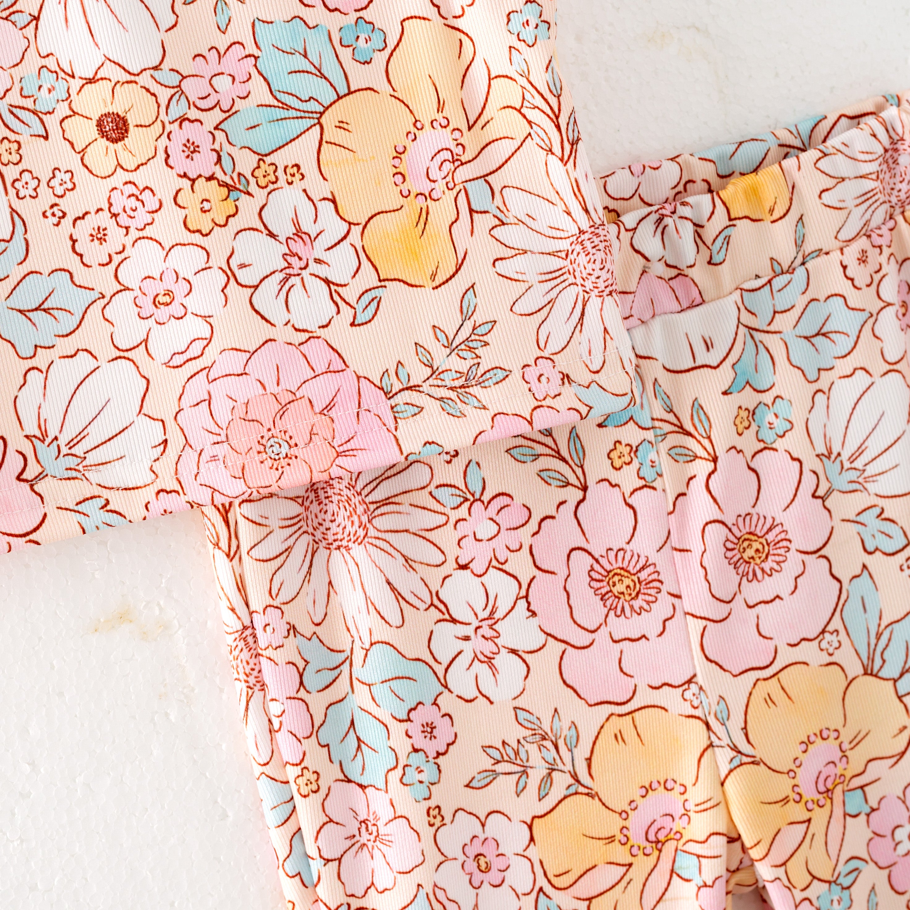 (Pre Order)Girls Spring and Summer Bow&Floral Print Twill Outfit Set