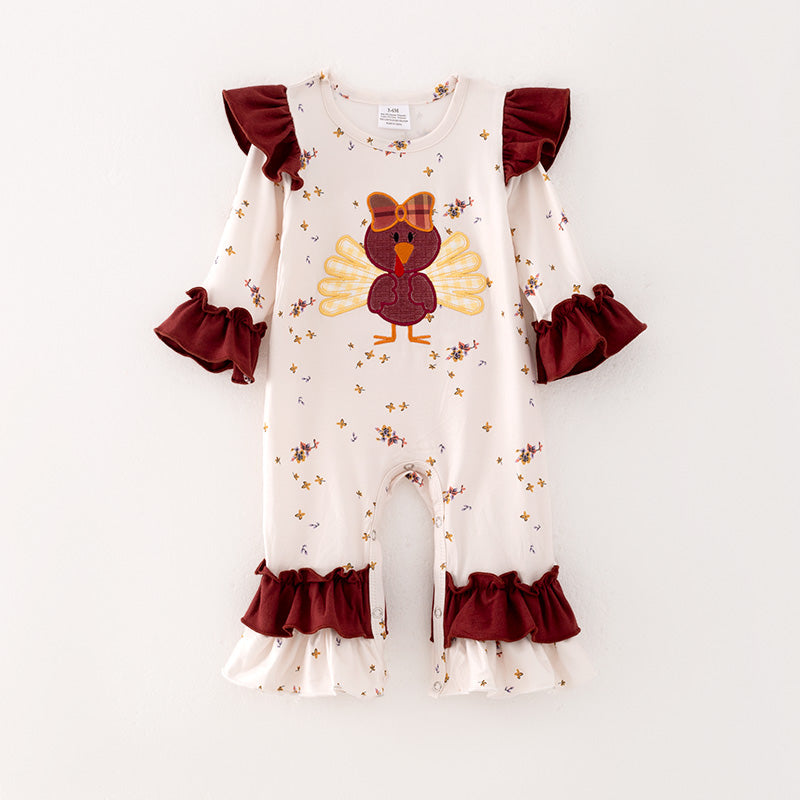 (In Stock L27-2-1)Baby Girls Thanksgiving Print Romper