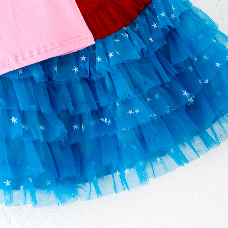 (In Stock)Girls Patriotic Print Cotton Top Tulle Skirt Set
