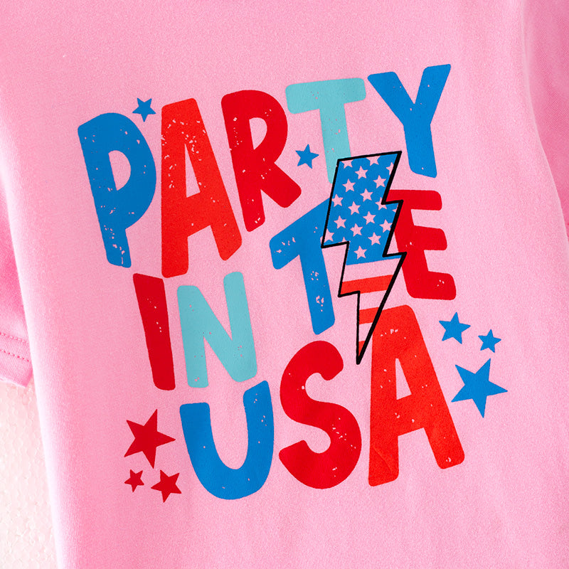 (In Stock)Girls Patriotic Print Cotton Top Tulle Skirt Set