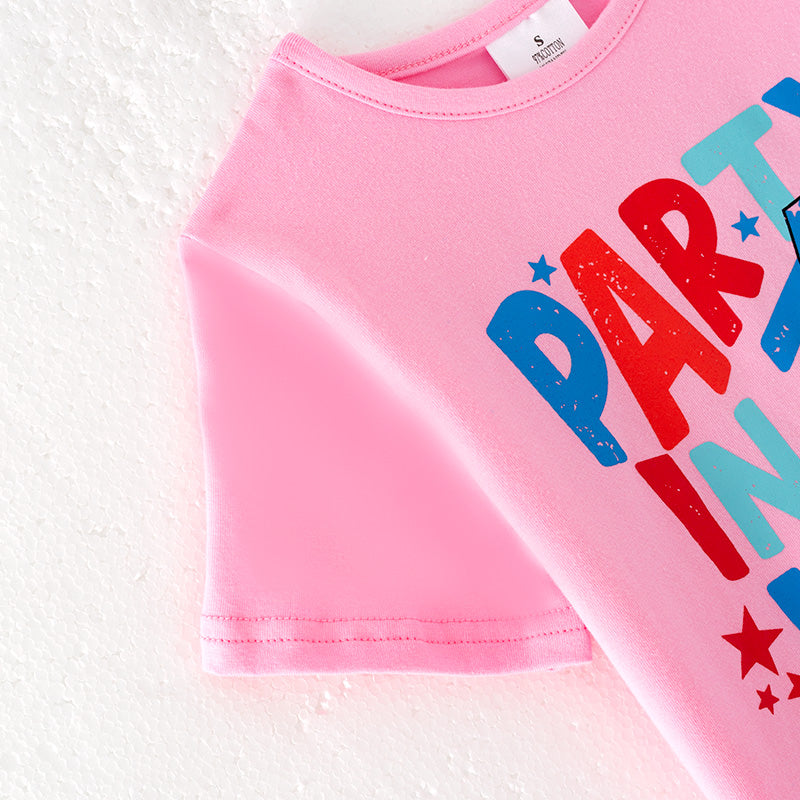 (In Stock)Girls Patriotic Print Cotton Top Tulle Skirt Set