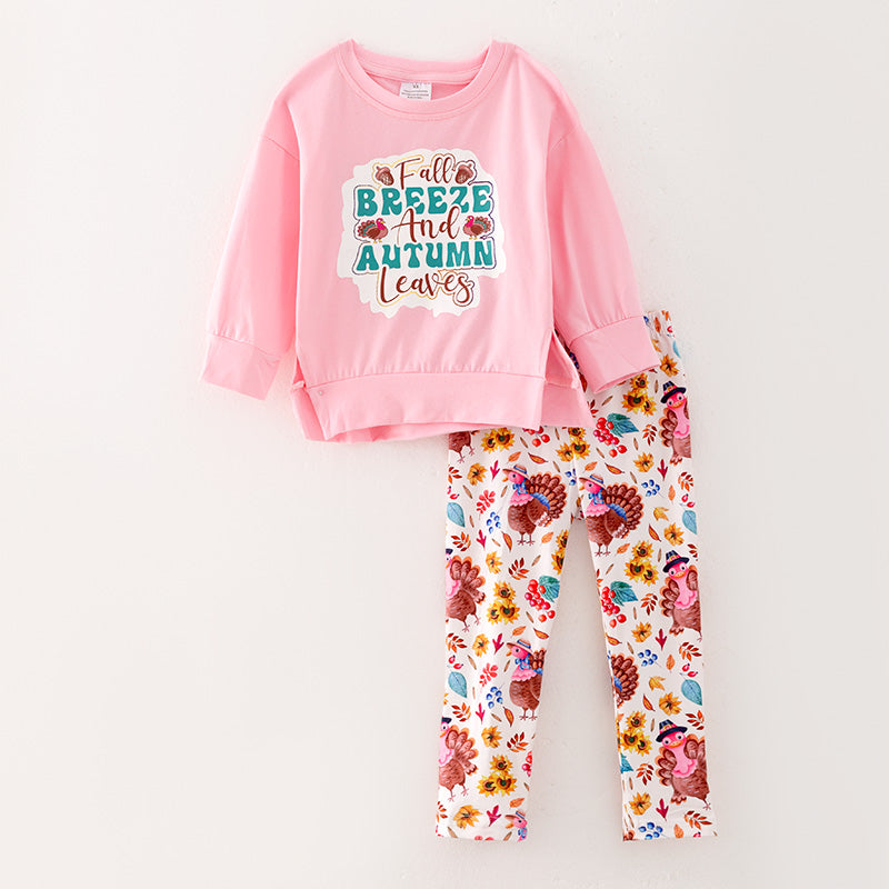 (In Stock L27-1-1)Girls Thanksgiving Print Outfit Set