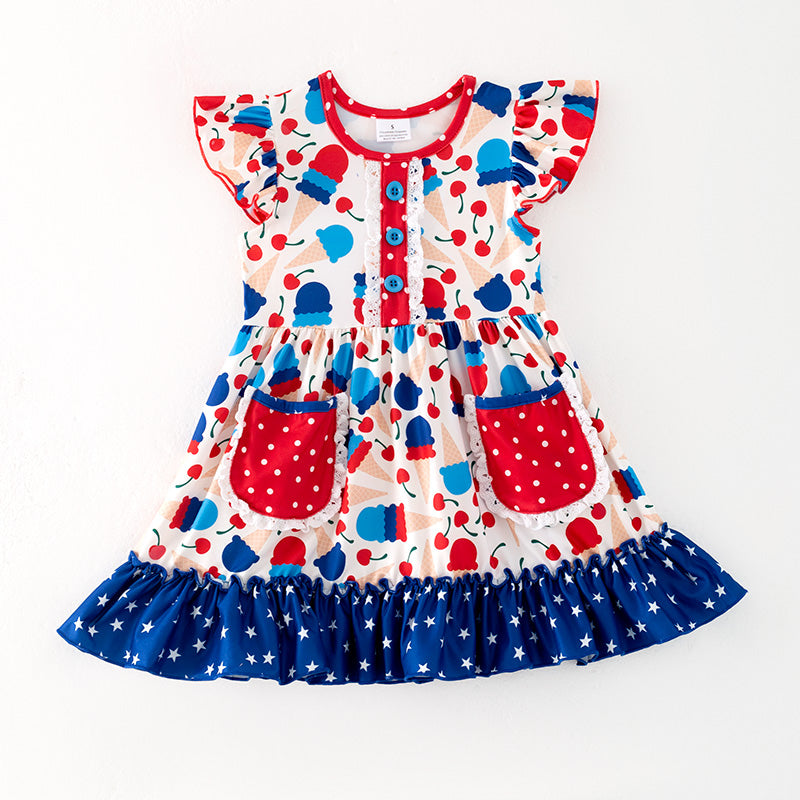 (In Stock)Girls Patriotic Print Dress