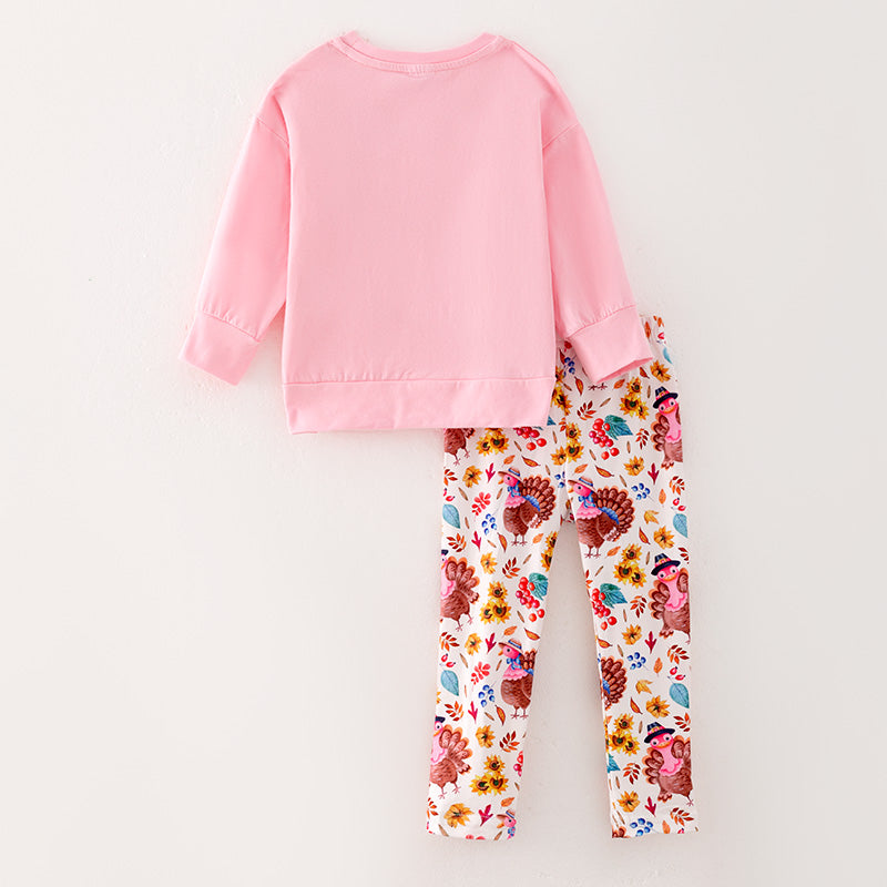 (In Stock L27-1-1)Girls Thanksgiving Print Outfit Set