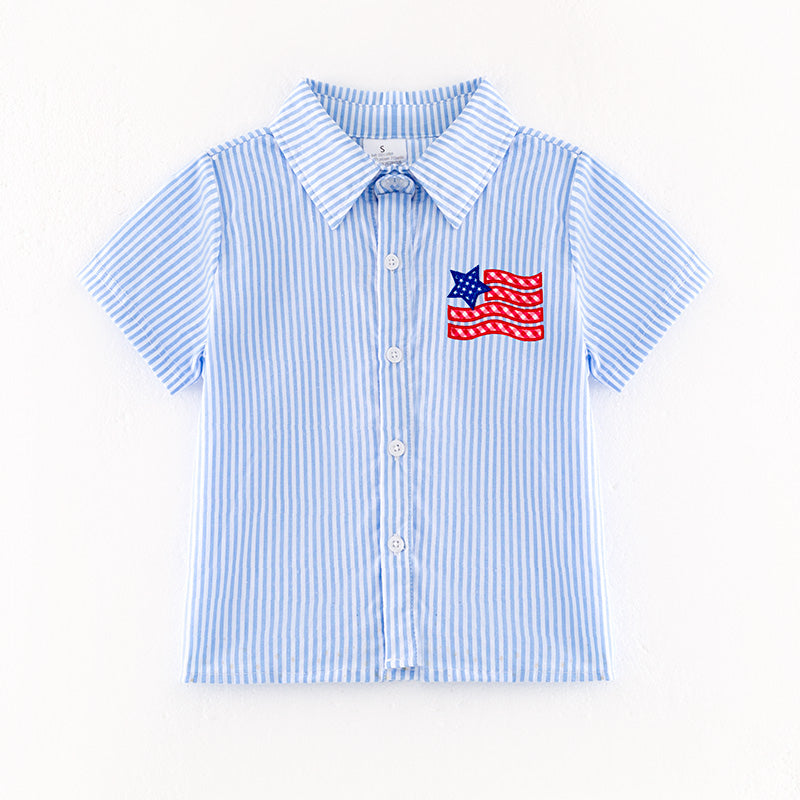 (In Stock)Boys Patriotic Applique Striped Shirt