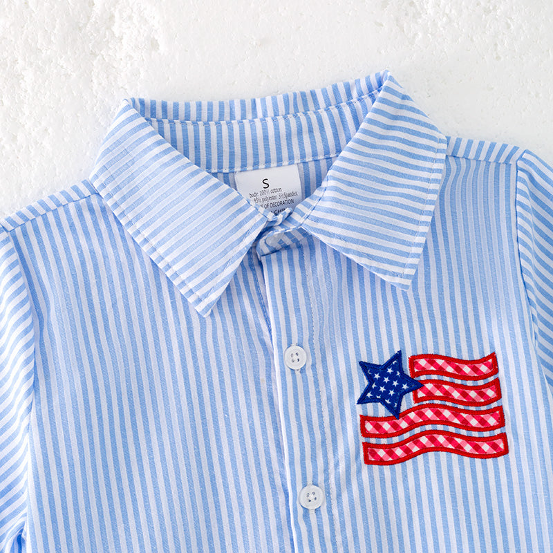 (In Stock)Boys Patriotic Applique Striped Shirt