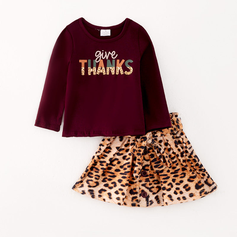 (In Stock L28-1-2)Girls Thanksgiving Print Outfit Set