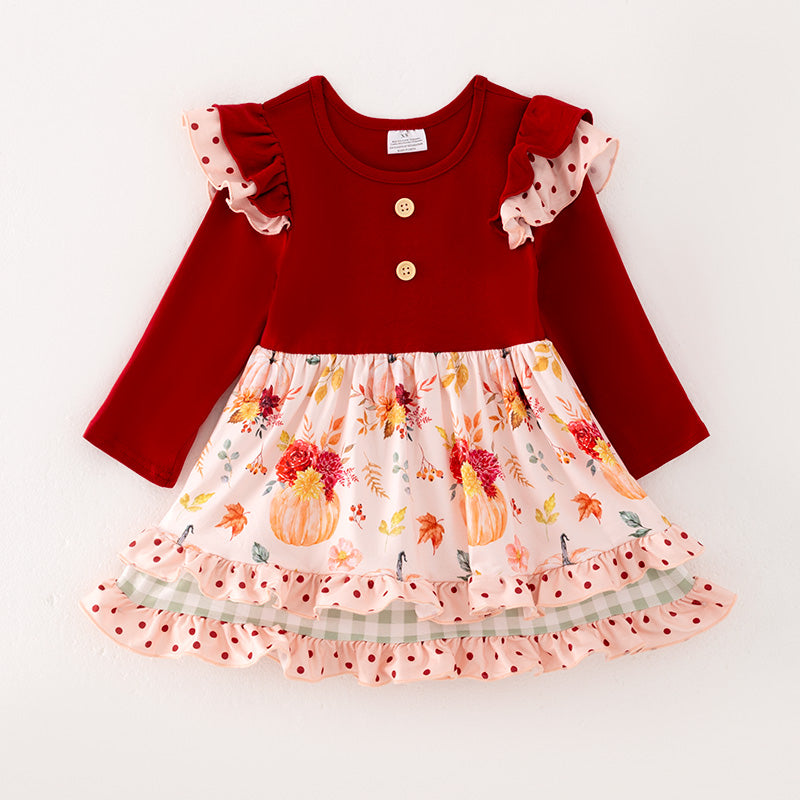 (In Stock)Girls Thanksgiving Print Dress