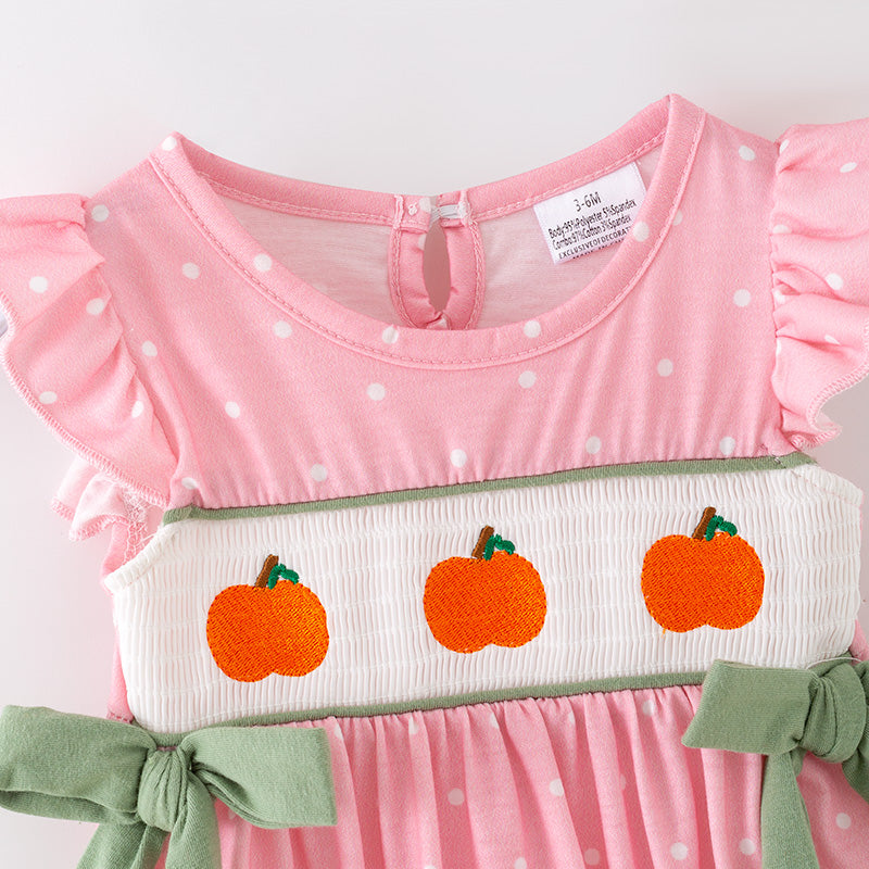 (In Stock)Toddler Girls Fall Pumpkin Embroidery Smocked Romper