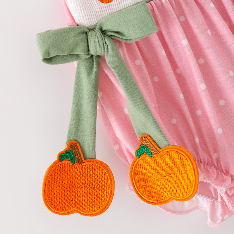 (In Stock)Toddler Girls Fall Pumpkin Embroidery Smocked Romper