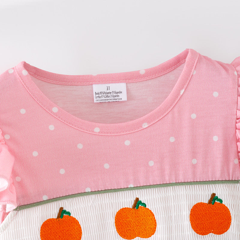 (In Stock)Girls Fall Pumpkin Embroidery Smocked Dress