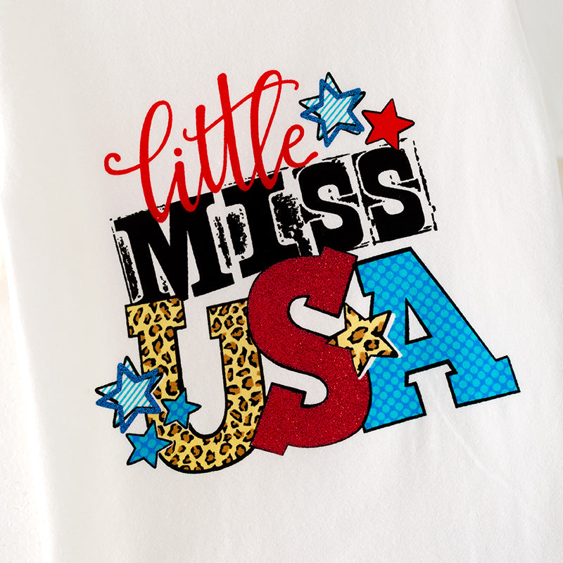 (In Stock)Girls Patriotic Print Sequin Skirt Set