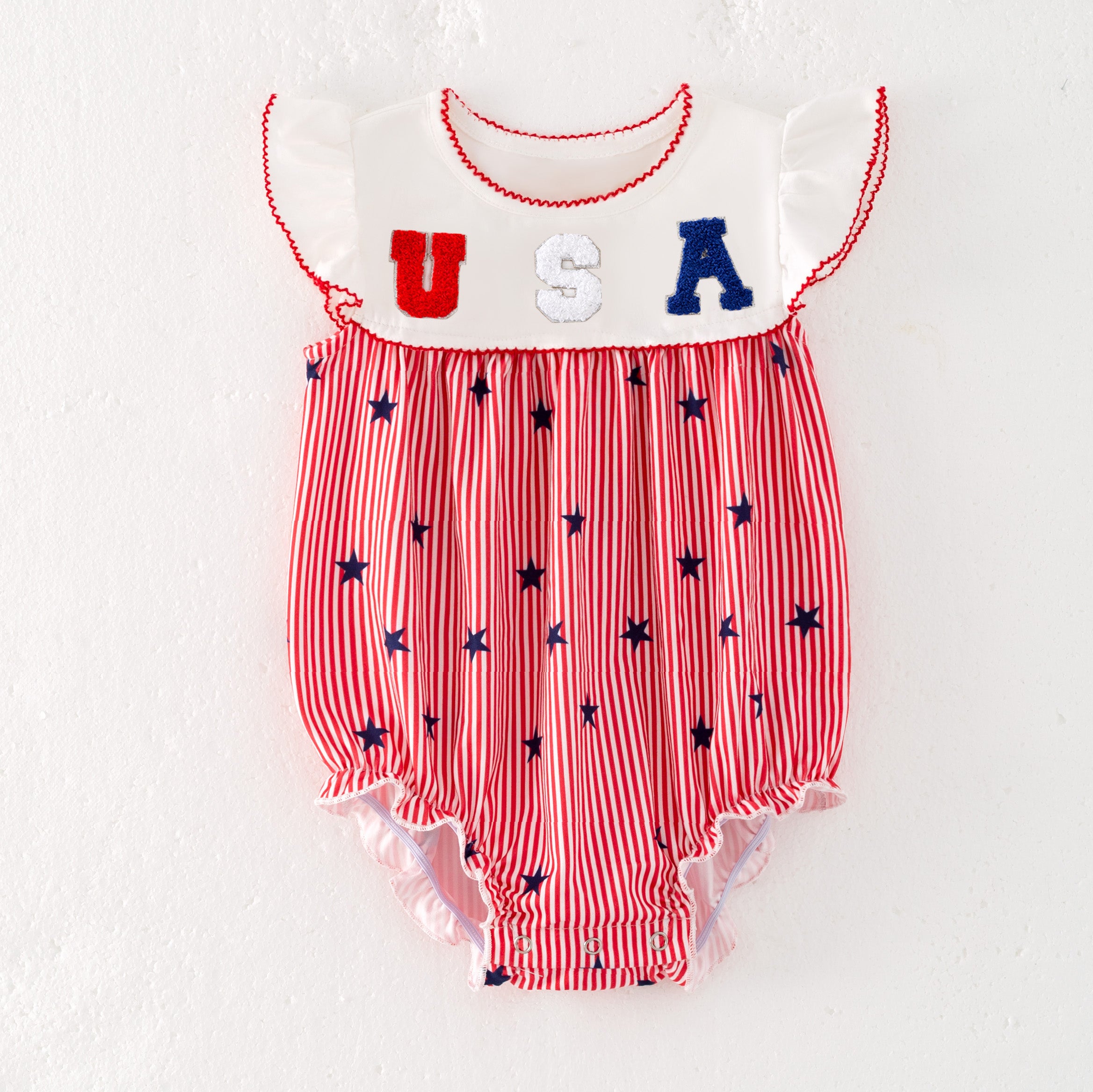 (In Stock)Toddler Girls Patriotic Chenille Patches Romper