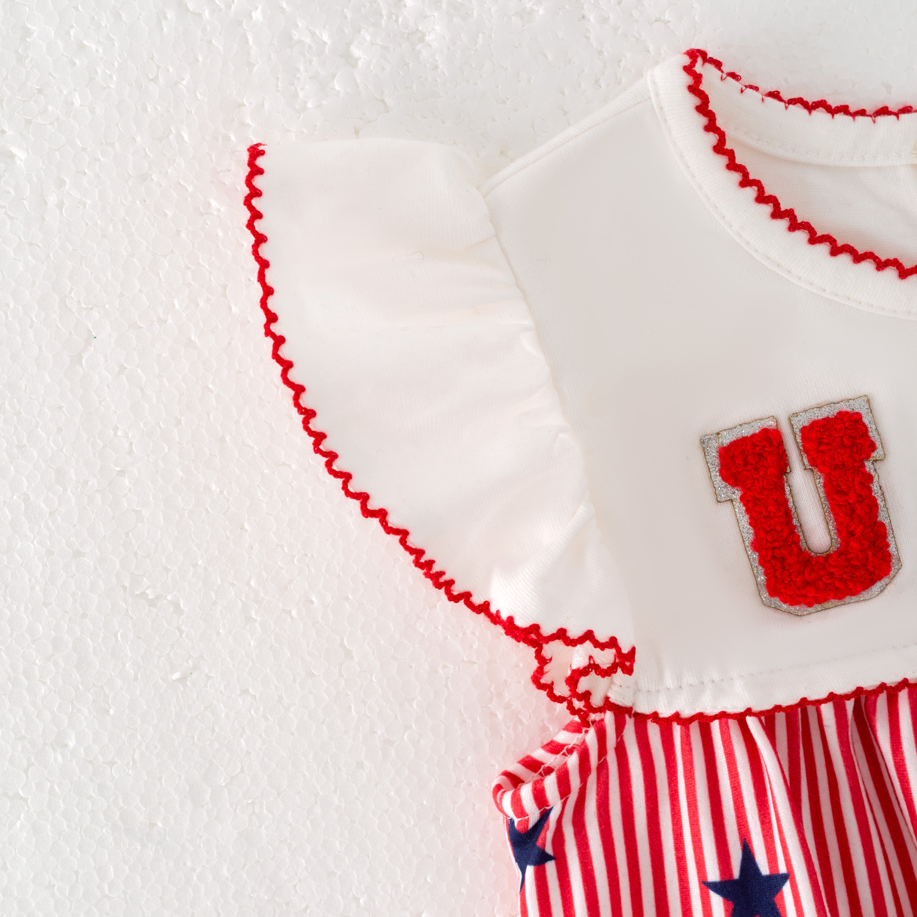 (In Stock)Toddler Girls Patriotic Chenille Patches Romper