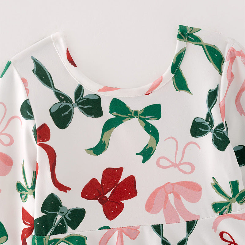 (Pre Order)Girls Christmas Bow Print Dress