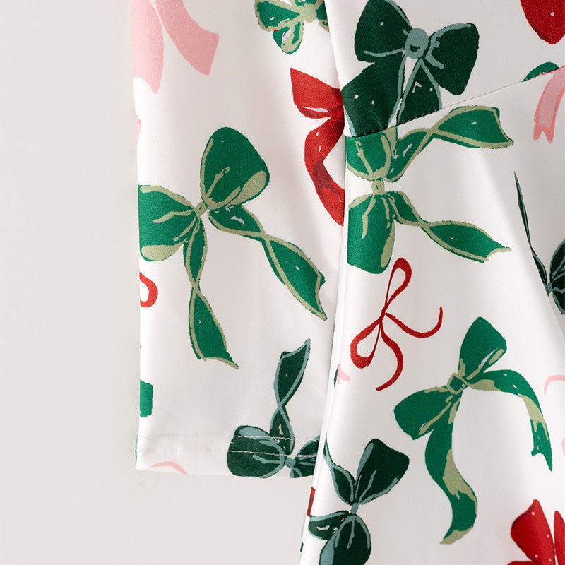 (Pre Order)Girls Christmas Bow Print Dress