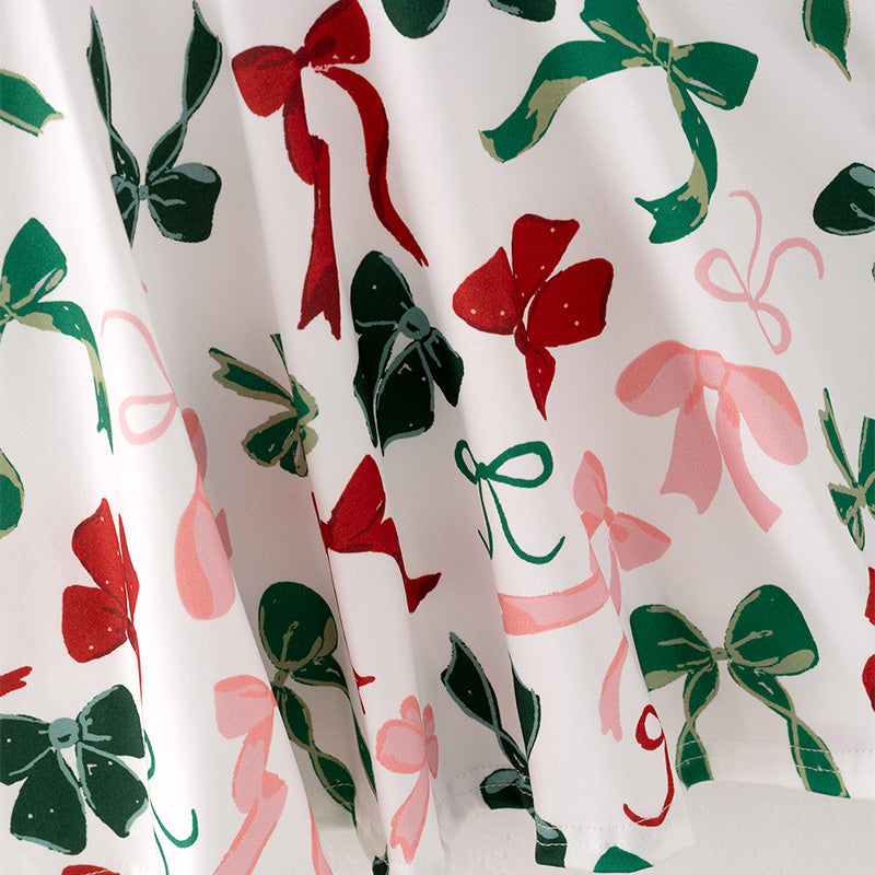 (Pre Order)Girls Christmas Bow Print Dress