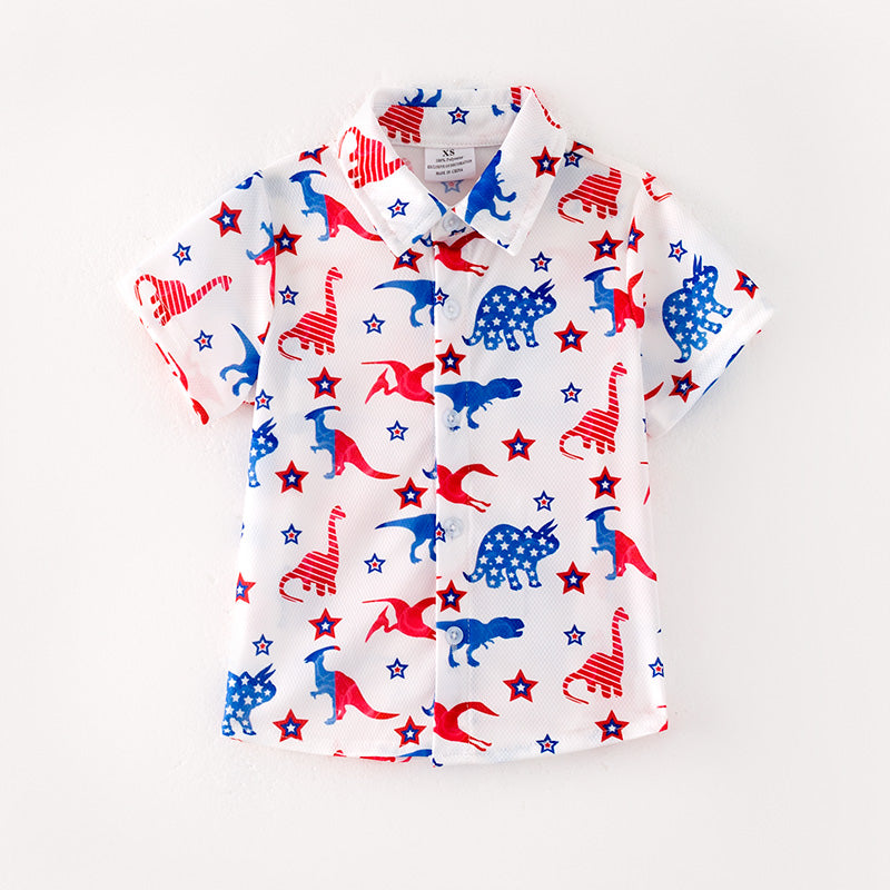 (In Stock)Boys Patriotic Dinosaur Print Shirt