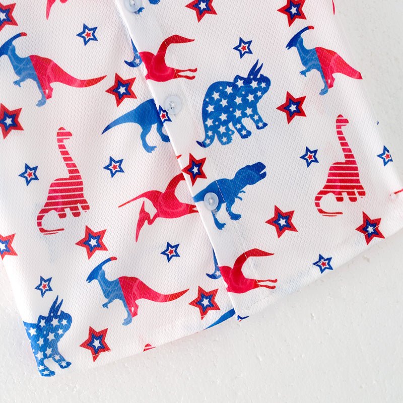 (In Stock)Boys Patriotic Dinosaur Print Shirt
