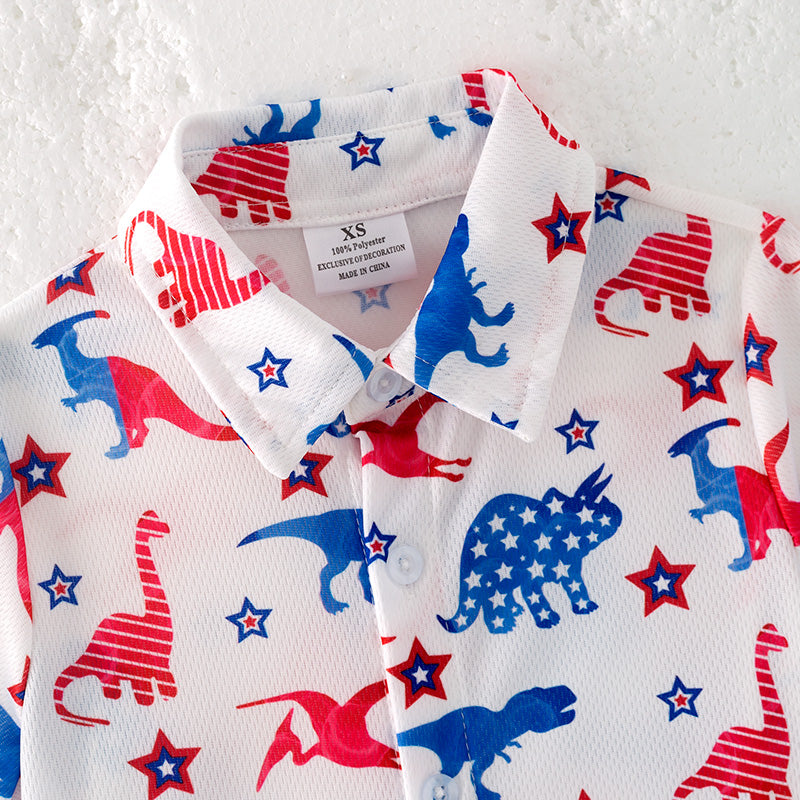 (In Stock)Boys Patriotic Dinosaur Print Shirt