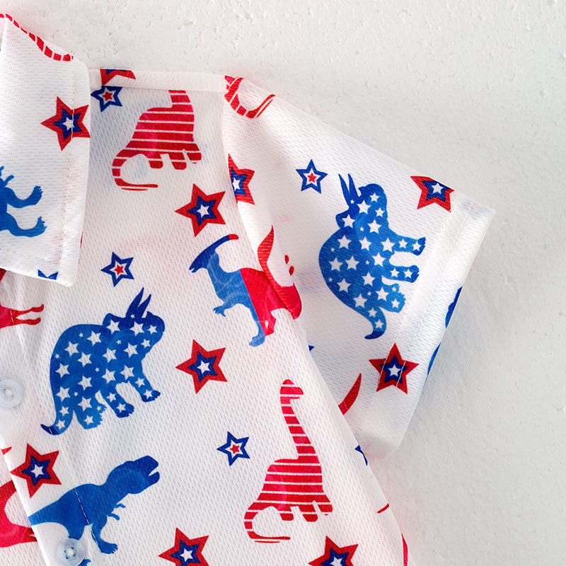 (In Stock)Boys Patriotic Dinosaur Print Shirt
