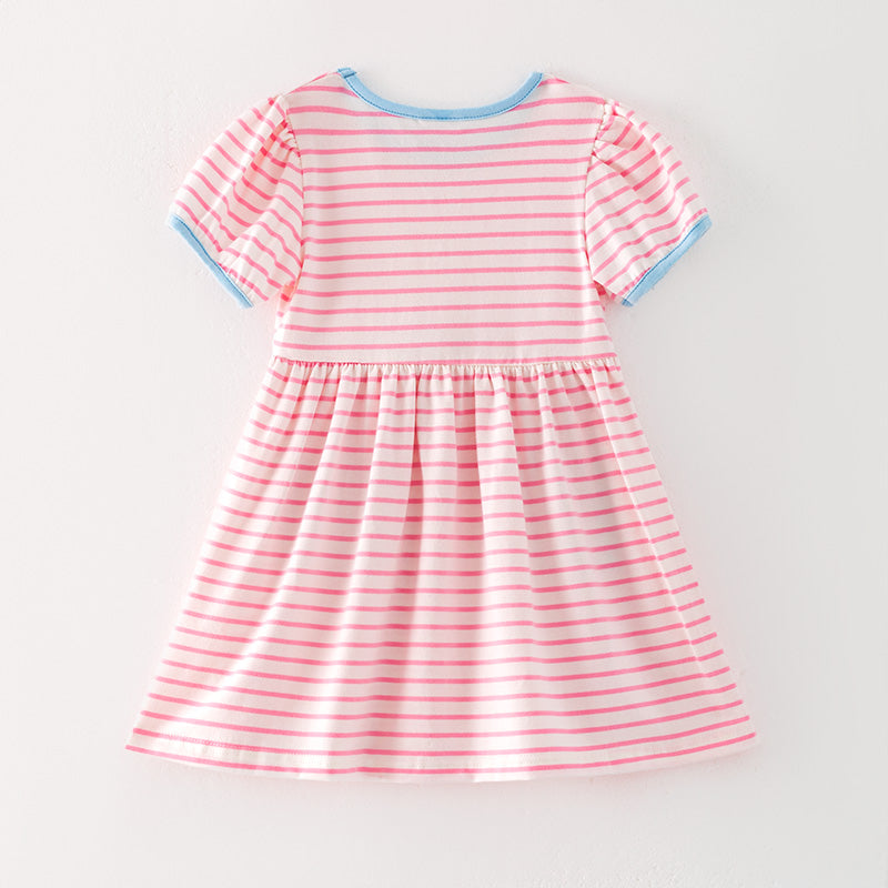 (In Stock)Girls Spring and Summer Strawberry Applique Cotton Dress