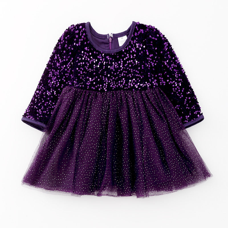 (In Stock L31-4-2)Girls Purple Sequined Tulle Dress