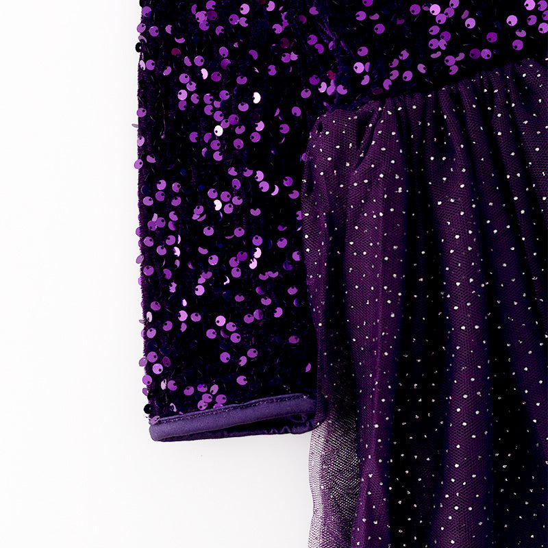 (In Stock L31-4-2)Girls Purple Sequined Tulle Dress