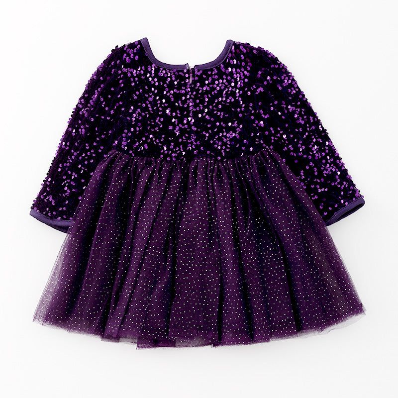 (In Stock L31-4-2)Girls Purple Sequined Tulle Dress