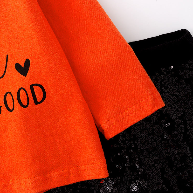 (In Stock L31-4-1)Girls Fall "God Is Good" Cotton Top Velvet Pants Set