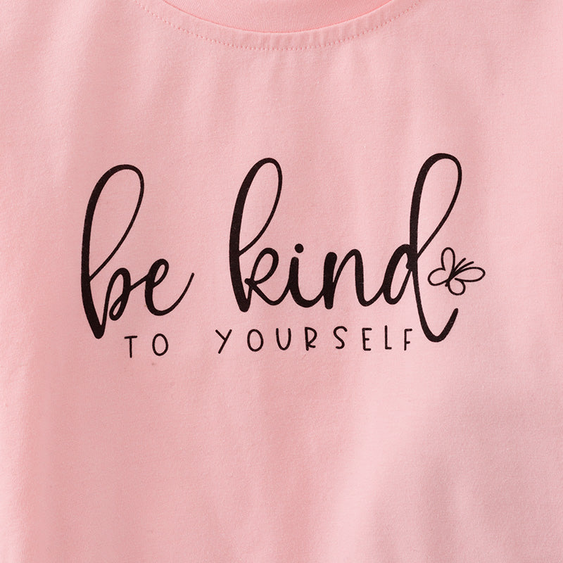 (In Stock L31-4-1)Girls Fall "Be Kind To Yourself" Cotton Top Velvet Pants Set